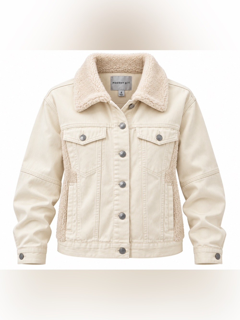 NWT Madden Girl Boyfriend Sherpa Jacket Cream Ivory Size S